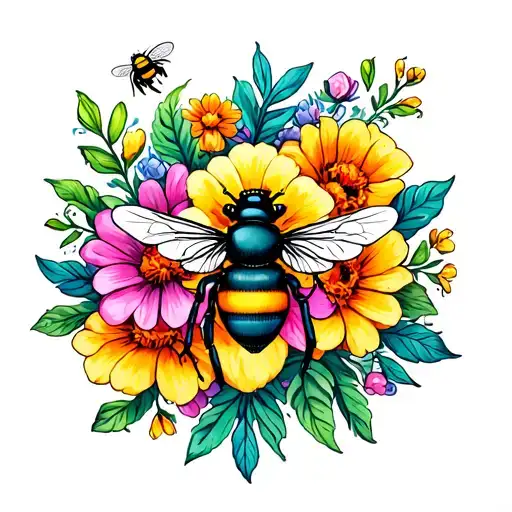 Bees With A Ring Of Flowers