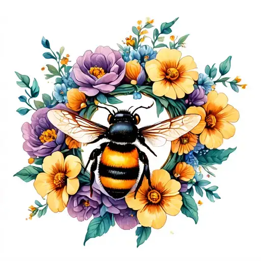 Bees With A Ring Of Flowers Wrapped
