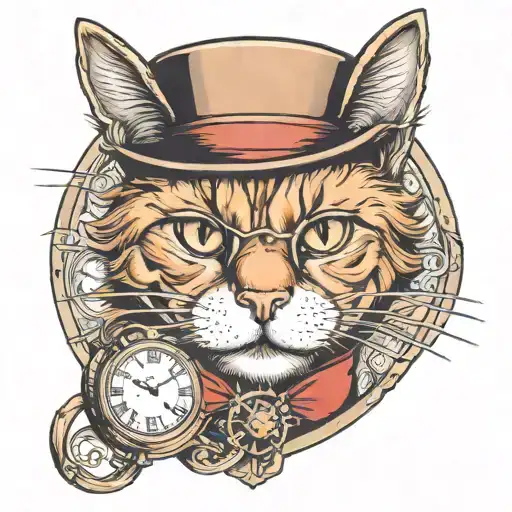 Ginger Cat Wearing Top Hat Pocket Watch