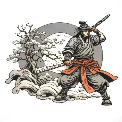 Detailed Samurai In The Moonlight