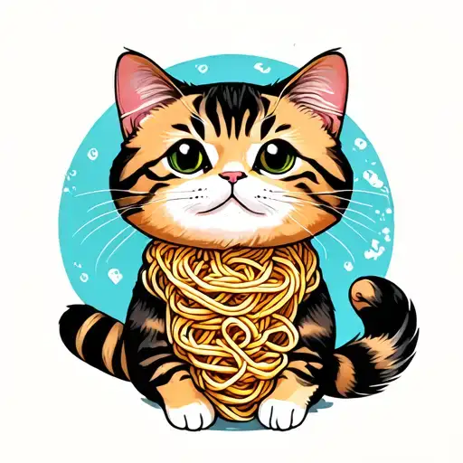 Cute Cat With Noodles