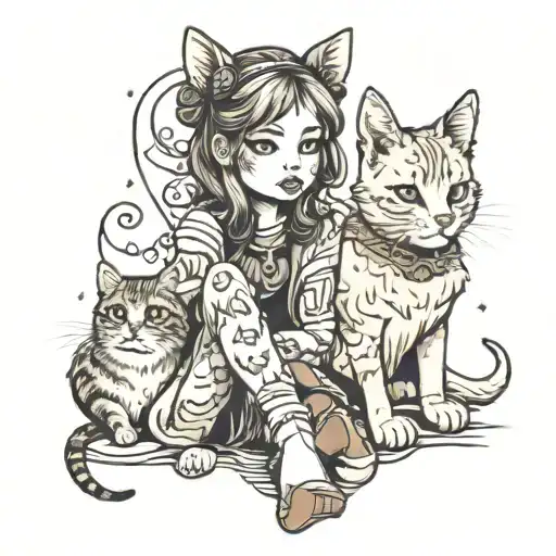 Dog And Cat Sitting Alone Girl Looking For Hope