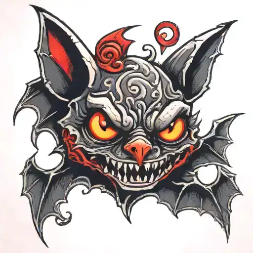 Cute Dark Bat Face With Red Eyes