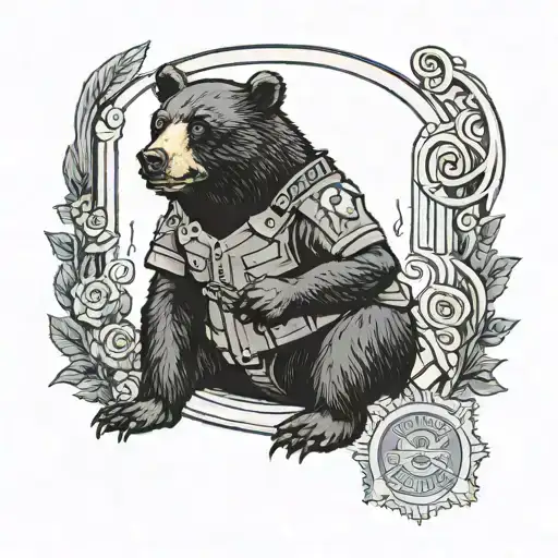 Black Bear Wearing Uk Police Riot Kit With A Shield