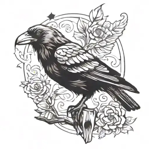 Trash Polka Crow Perched