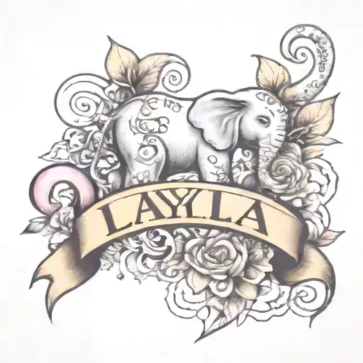 Layla Name In Cursive Writing With A Toy Elephant