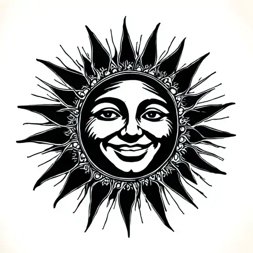 Smiling Celestial Sun With Rays Radiating Light