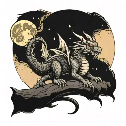 Dragon Looks At The Moon