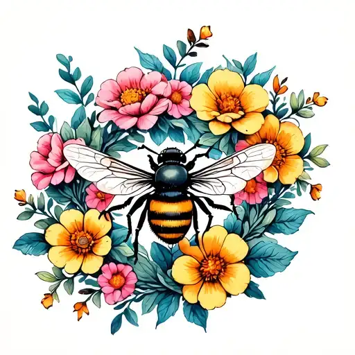 Bees With A Ring Of Flowers Wrapped