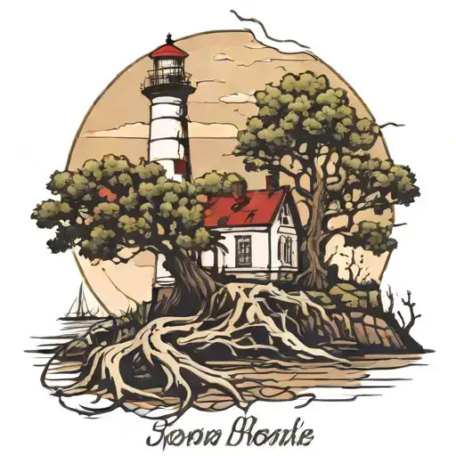Lighthouse With Tree Roots Spreading From Beneath