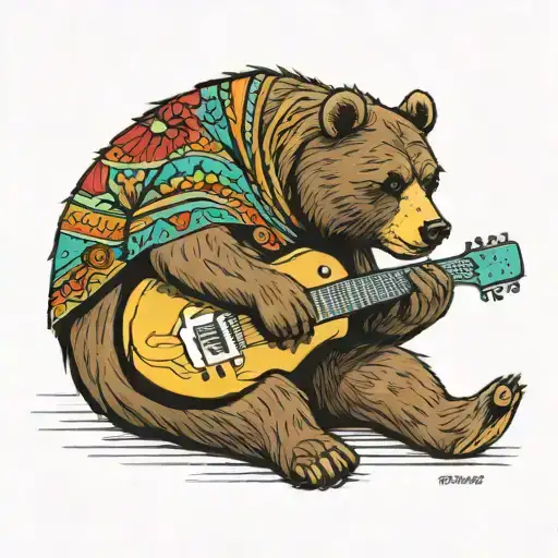 Bear In Mexican Ponch Playing Electric Flying V