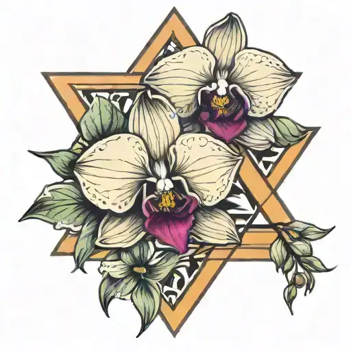 An Orchid On The Background Of Two Triangles