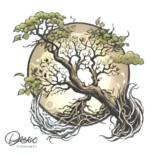 Moon Tree Of Life With Roots