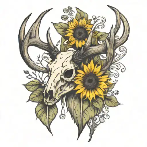 Elk Skull With The Words I Love You Through It With Just A Sunflower On The Antlers