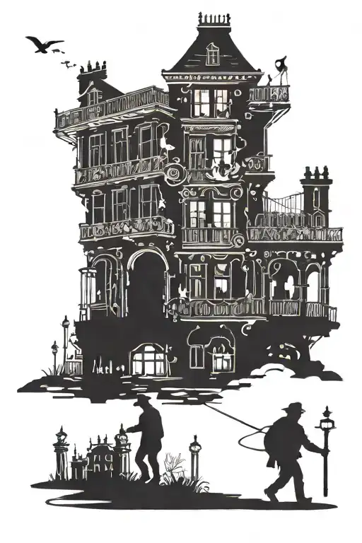 Black Silhouette Of A Man Walking Through A Night City