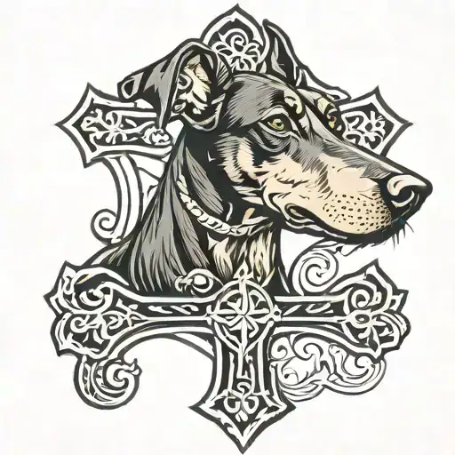 Christian Cross With Doberman