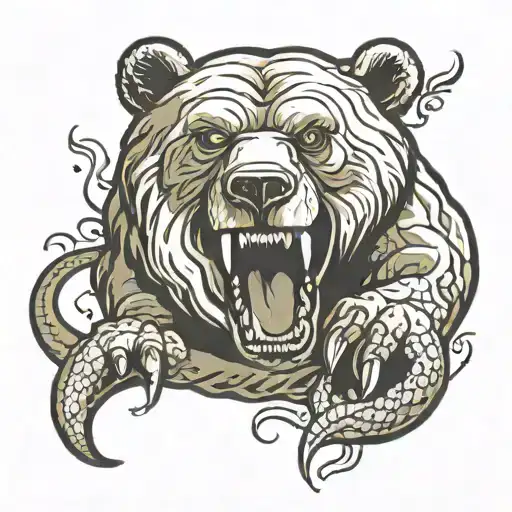 Bear Crushing A Snake Under It's Paw