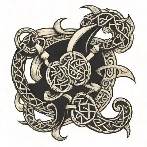 Create A Sleeve Tattoo Featuring Intricate Viking Knotwork And Warrior Symbols