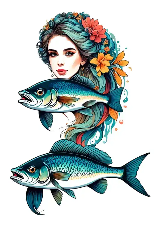 Portrait Of Wife And Pisces Fish