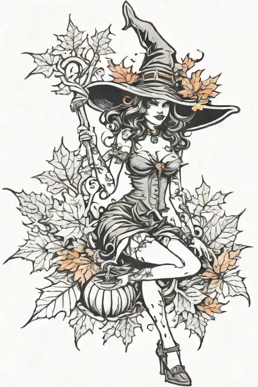 Sexy Witch Halloween Fall Leaves