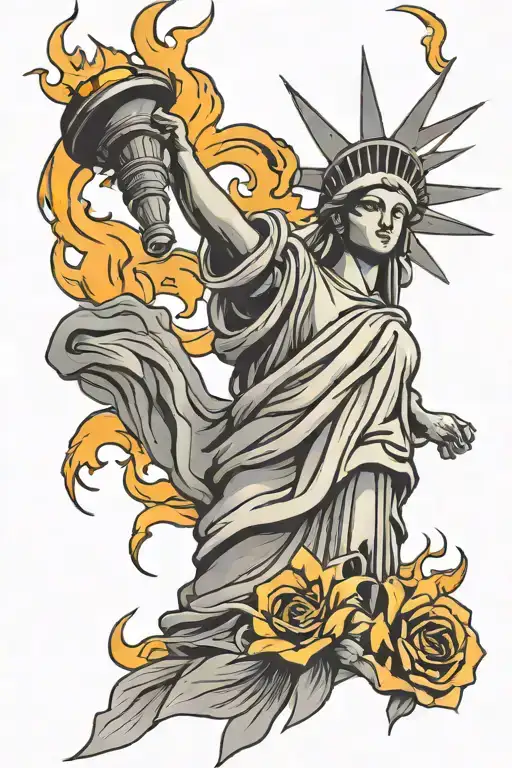 Statue Of Liberty With Torch Black Grey Style