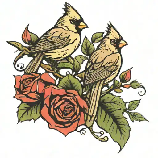 3 Cardinals On A Rose Stem