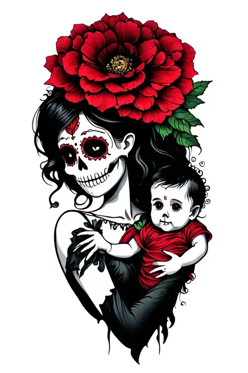 Goth Day Of The Dead Woman Holding A Baby