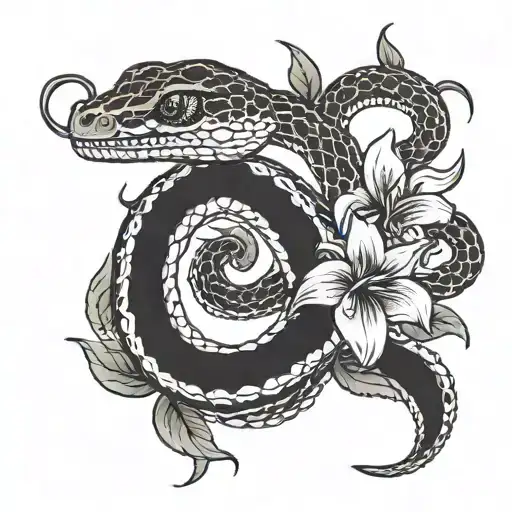 Snake With Black Lilys
