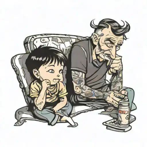 A Kid With His Dad Watching Tv