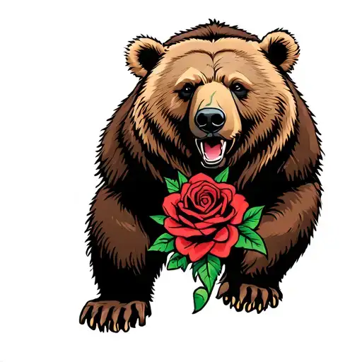 Kodiak Bear With A Rose Blooming