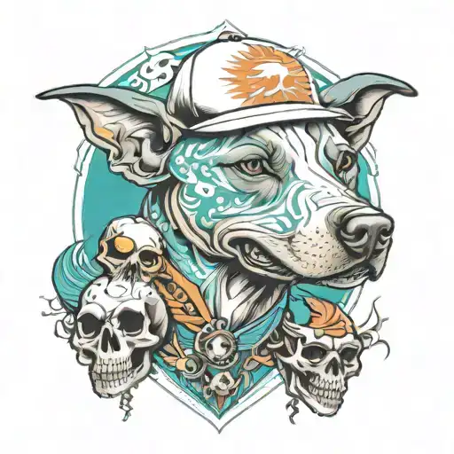 Miami Dolphins Pitbull Dog With Skull