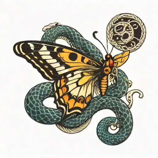 Butterfly With Snake And Moon