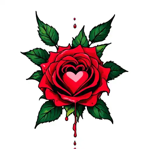Bleeding Rose With Anotomical Heart In The Middle