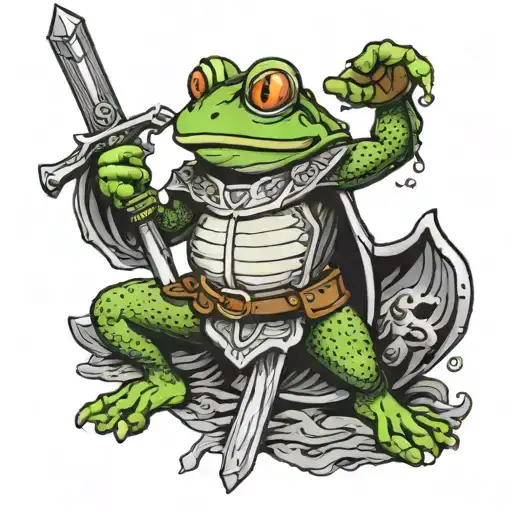 Frog Wearing Knights Armor Holding Sword And Shield