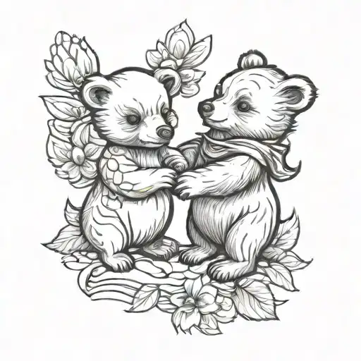 Baby Bear And Goose Holding Hands