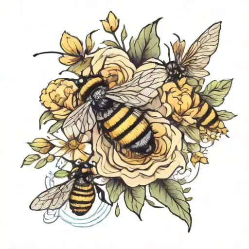 Floral Sleeve With Bees