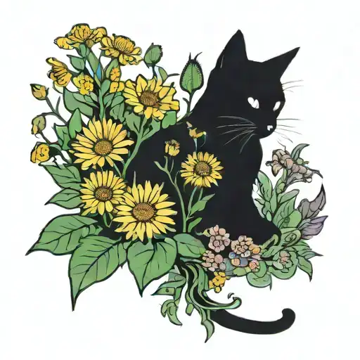 Dandelions With A Bunch Of Bouquets With A Cat Print On A Side