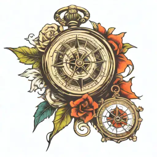 Pocket Watch And Compass Intertwined