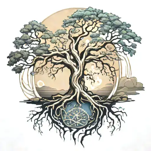 Tree Of Life With Roots With Island Of Oahu In The Roots