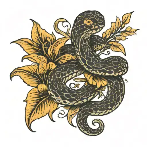 Snake With Black Lilys