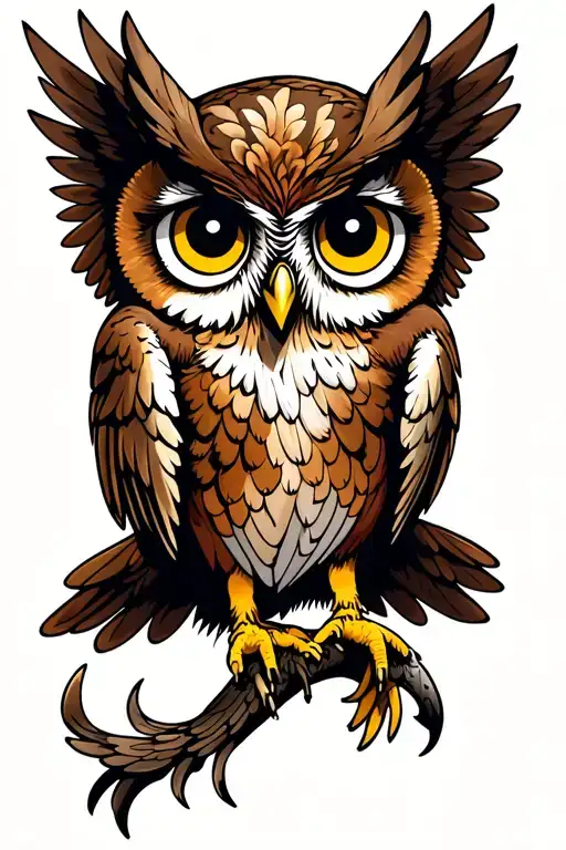 Owl With Big Cute Eyes And Eagle Wings