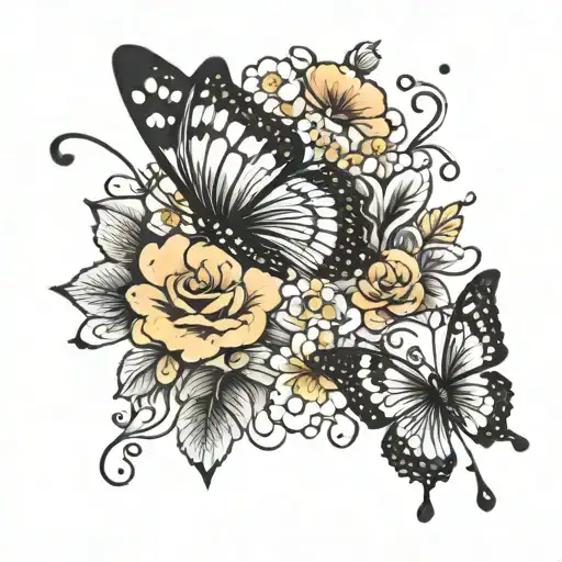 Basic Butterfly Mixed With Flowers