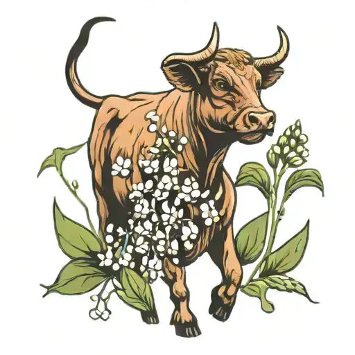 Bull In Field Of Lily Of The Valley