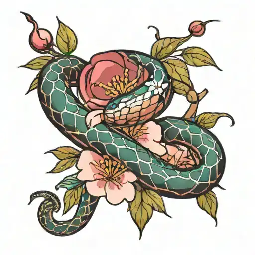 Cherry Blossum With Snake