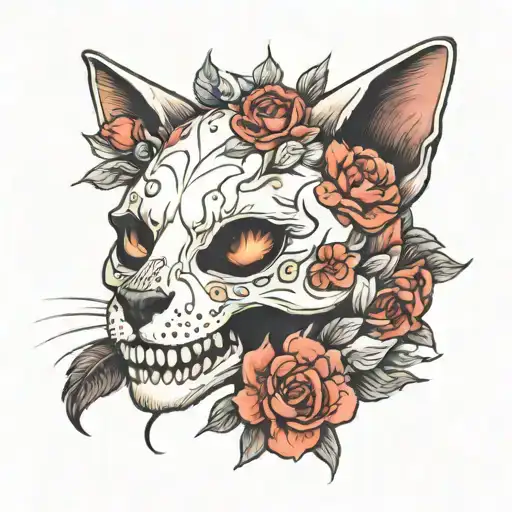 Cat Skull With Flowers