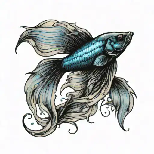 Black Betta Fish With A Small Amount Of Black And Blue