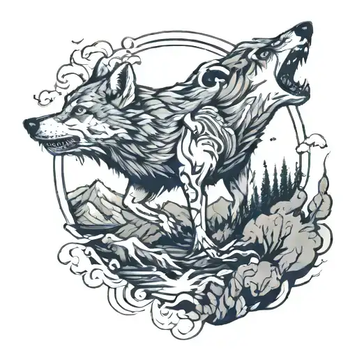 Landscape With A Wolf Fighting On The Chest