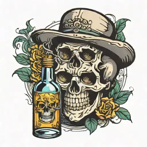 A Skull With A Bottle Of Tequila