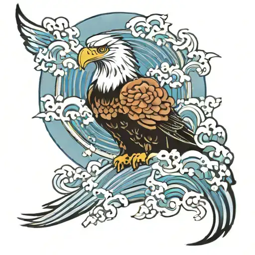 Japanese Atyle Eagle With Japanese Waves