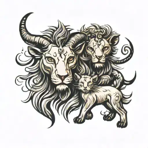 Sea Goat Protecting Lion Cub